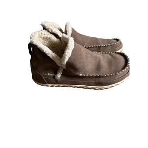 Women’s LL Bean Mountain Moc Suede Boot Slippers. Sz 9 Tan/Brown Preowned